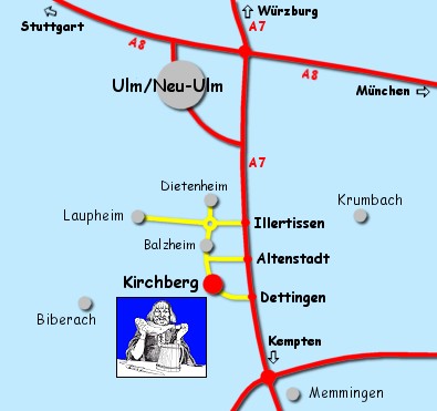 Anfahrtsplan nach Kirchberg.... für den Ortsplan, klicken Sie auf den Ritter!